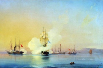 Artworks in 150 Subjects Painting - battle of fregate flora against turkish steamships near pitsunda Alexey Bogolyubov warships naval warfare